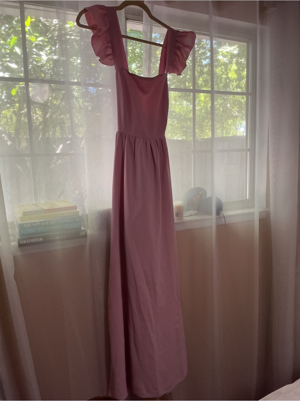 Women's Pink Ruffle-Sleeve Maxi Dress
